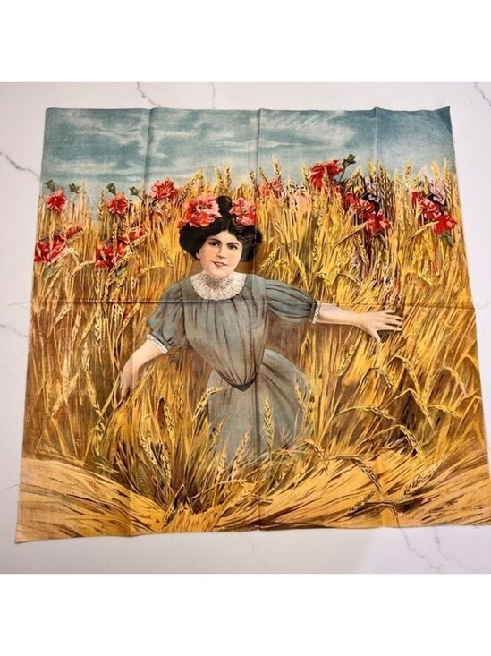 Other - Vintage Girl in Wheat field with Poppies Printed Canvas